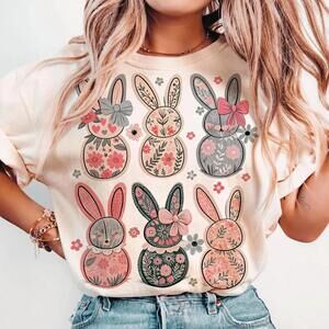 Coquette Easter Bunny Floral Shirt, Easter Bunny Shirt, Coquette Easter